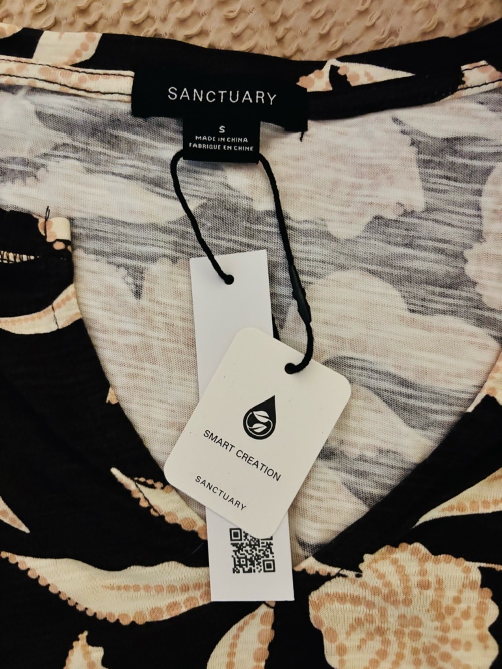 Sanctuary Black Floral Split-Neck Top